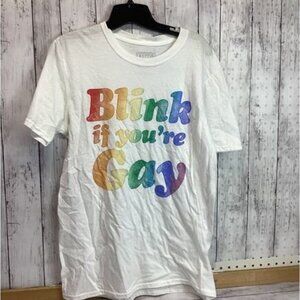 Goth y2k indie normcore gorpcore fisherman BUZZ T SHIRT “BLINK IF YOU'RE GAY M